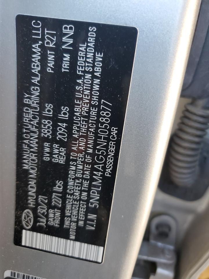2022 HYUNDAI ELANTRA SEL VIN:5NPLM4AG5NH058877