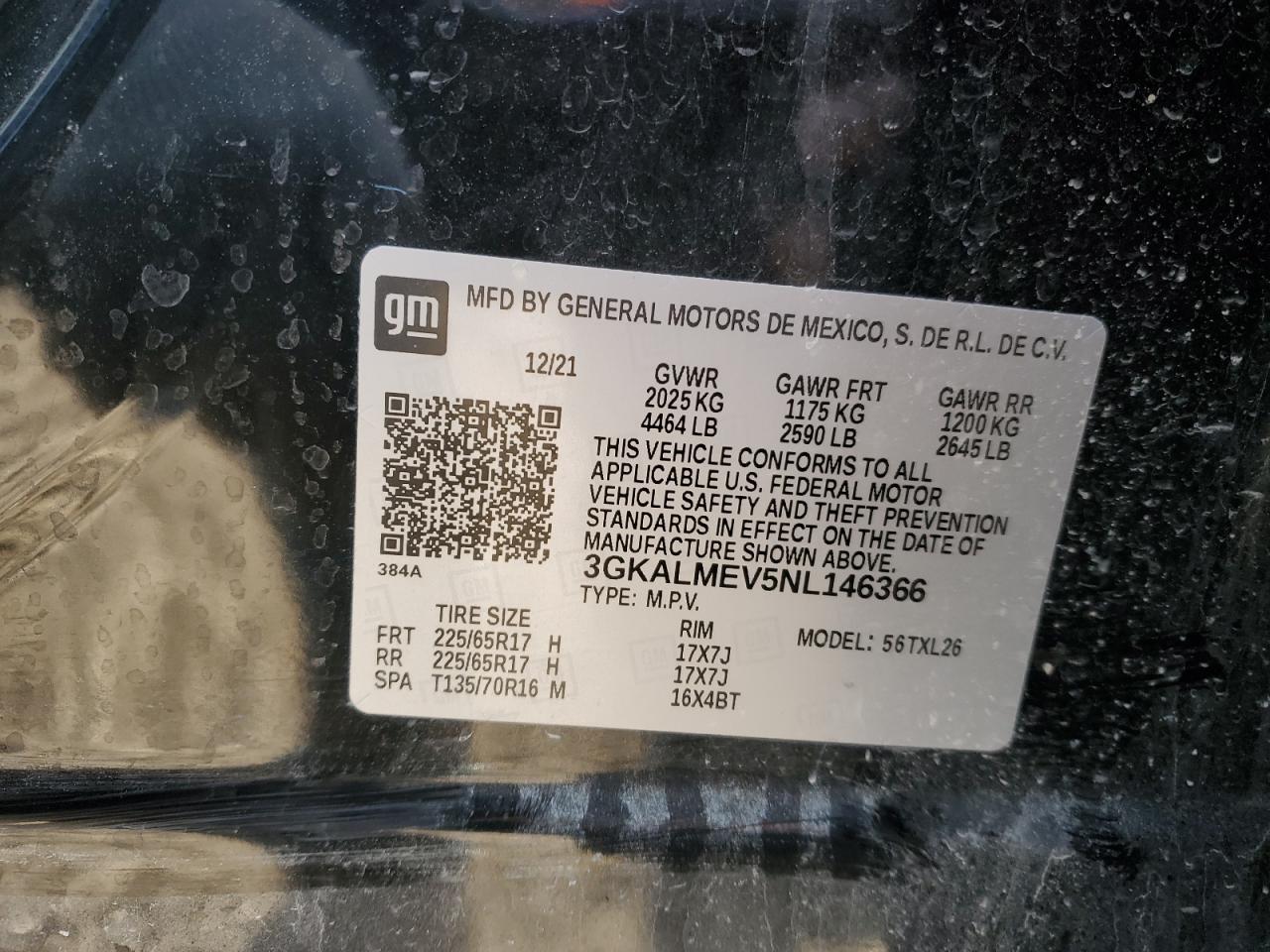 2022 GMC TERRAIN SLE VIN:3GKALMEV5NL146366