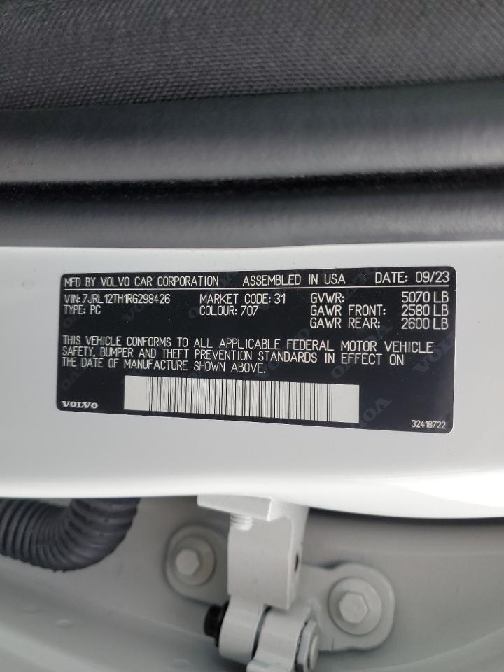 2024 VOLVO S60 PLUS VIN:7JRL12TH1RG298426