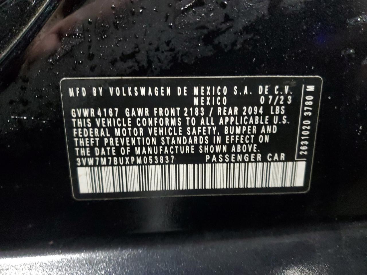 2023 VOLKSWAGEN JETTA SE VIN:3VW7M7BUXPM053837
