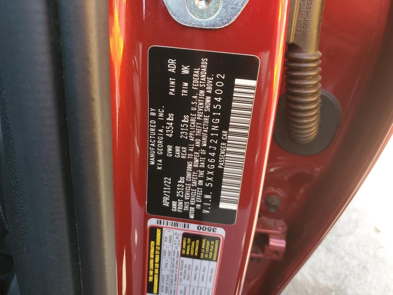 2022 KIA K5 GT LINE VIN:5XXG64J21NG154002