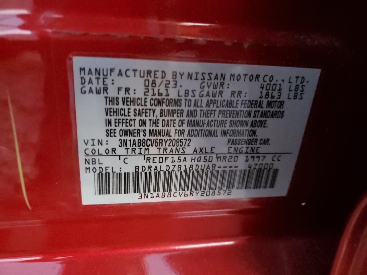 2024 NISSAN SENTRA SV VIN:3N1AB8CV6RY208572