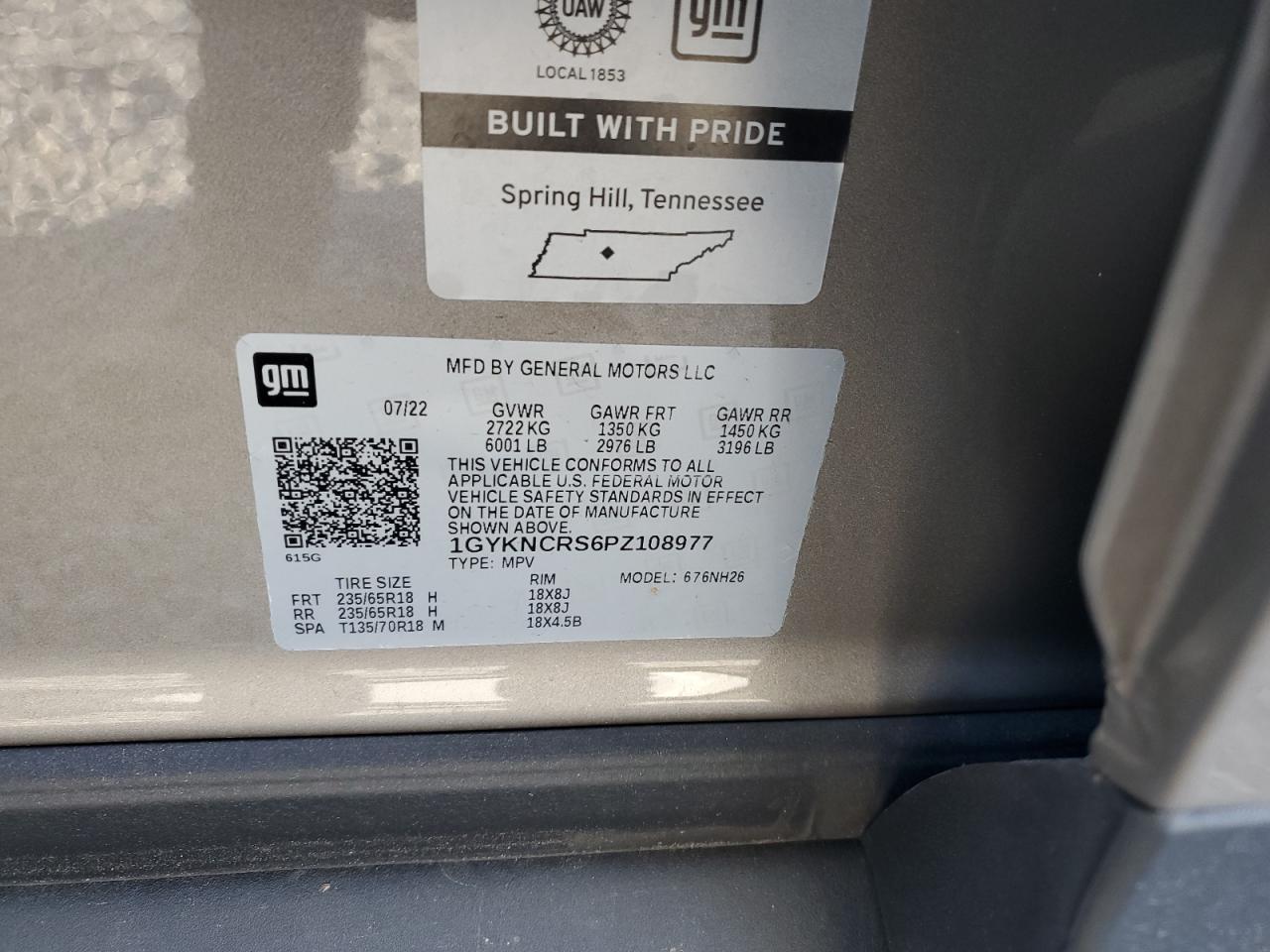 2023 CADILLAC XT5 PREMIUM LUXURY VIN:1GYKNCRS6PZ108977