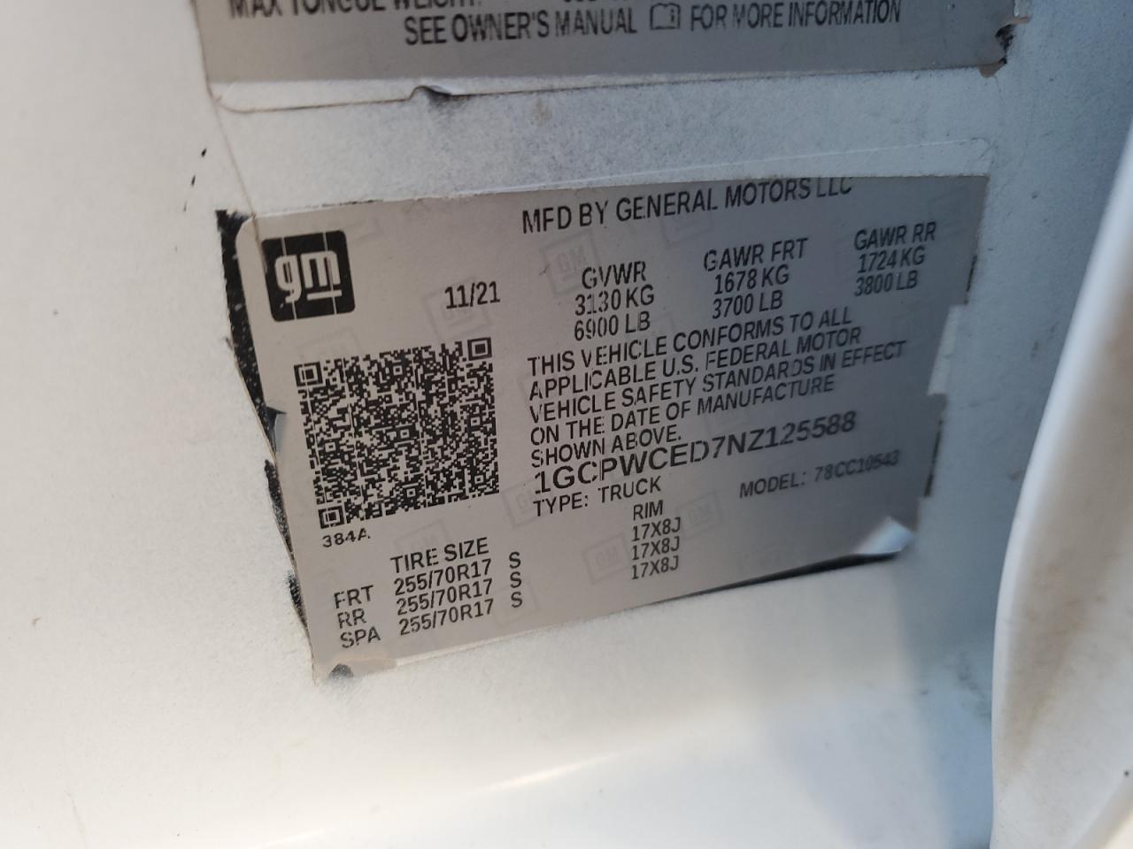 2022 CHEVROLET SILVERADO LTD C1500 LT VIN:1GCPWCED7NZ125588