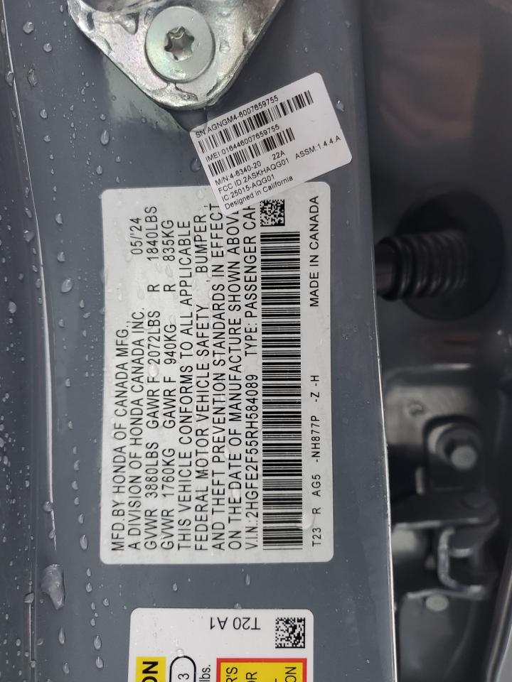 2024 HONDA CIVIC SPORT VIN:2HGFE2F55RH584089
