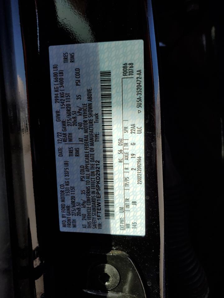 2023 FORD F150 SUPERCREW VIN:1FTEW1EP5PKD29212