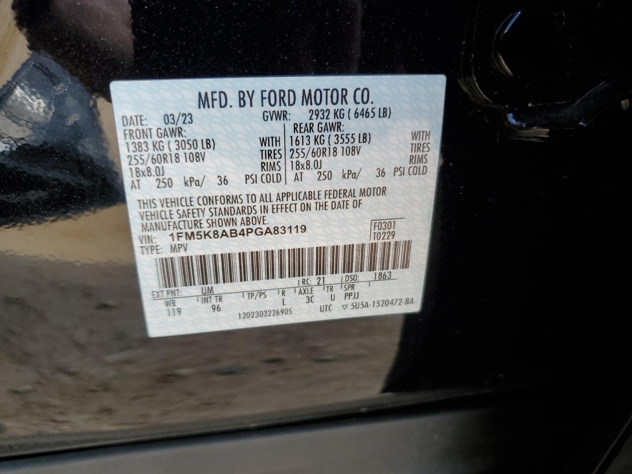 2023 FORD EXPLORER POLICE INTERCEPTOR VIN:1FM5K8AB4PGA83119