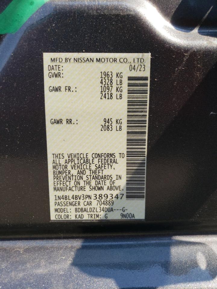 2023 NISSAN ALTIMA S VIN:1N4BL4BV3PN389347