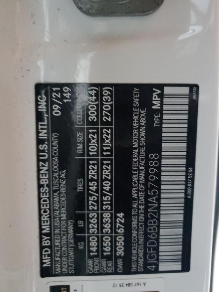 2022 MERCEDES-BENZ GLE COUPE AMG 53 4MATIC VIN:4JGFD6BB2NA579988