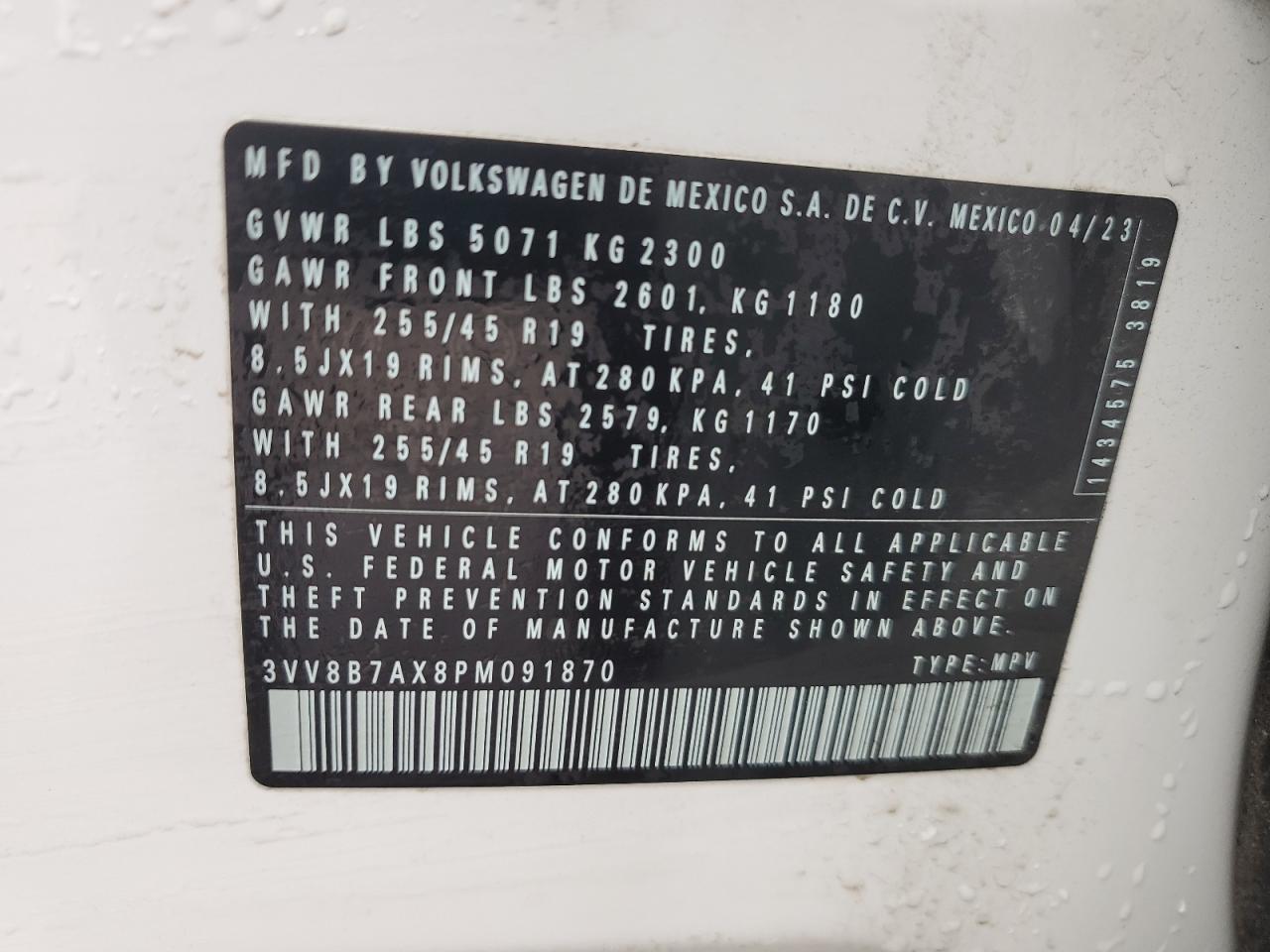 2023 VOLKSWAGEN TIGUAN SE R-LINE BLACK VIN:3VV8B7AX8PM091870