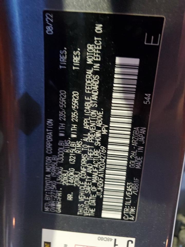 2022 LEXUS RX 350 L VIN:JTJHZKFA1N2042769