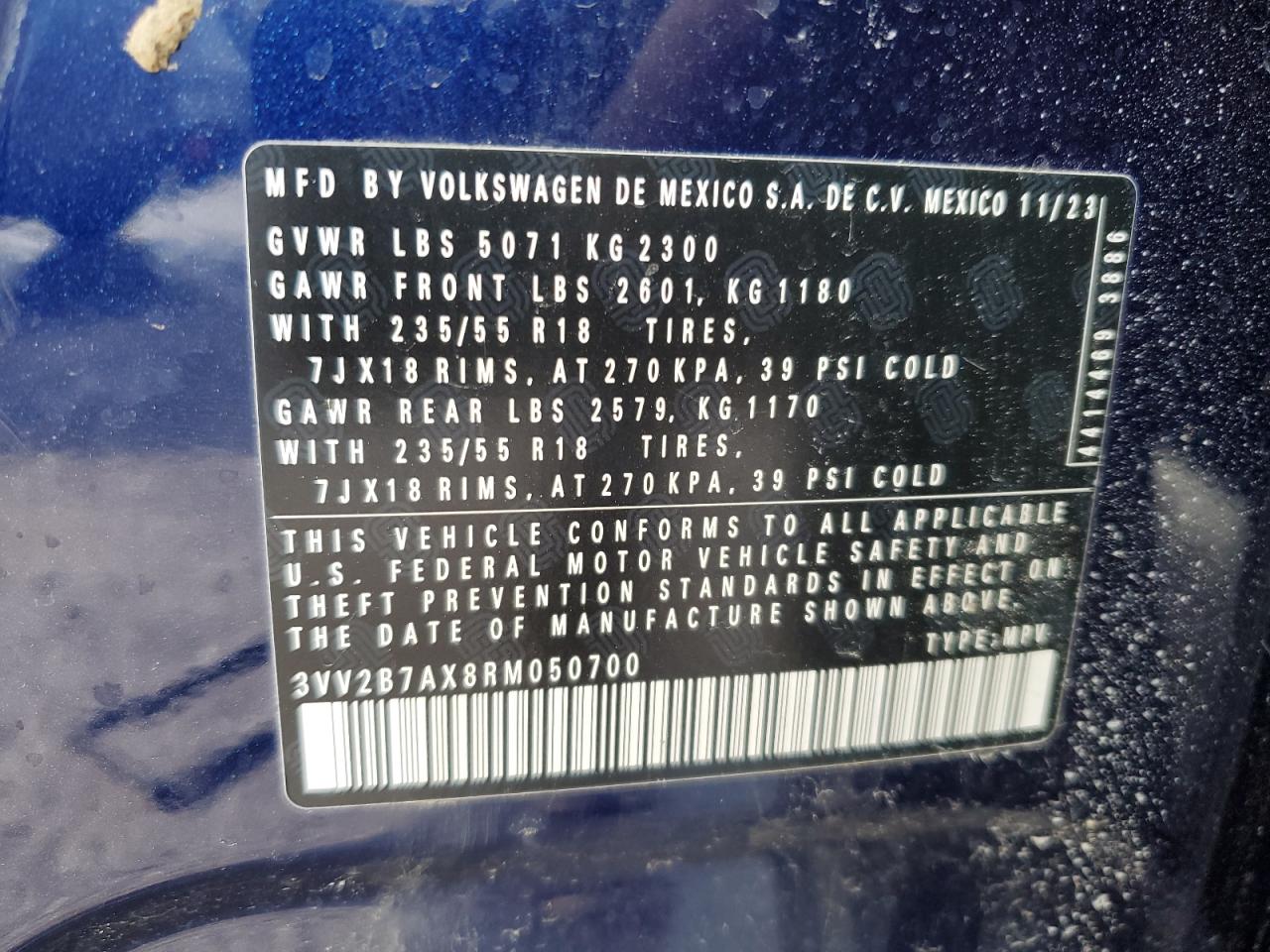 2024 VOLKSWAGEN TIGUAN SE VIN:3VV2B7AX8RM050700