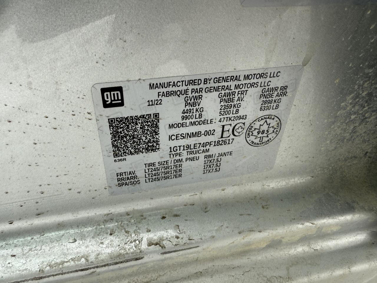 2023 GMC SIERRA K2500 HEAVY DUTY VIN:1GT19LE74PF182617