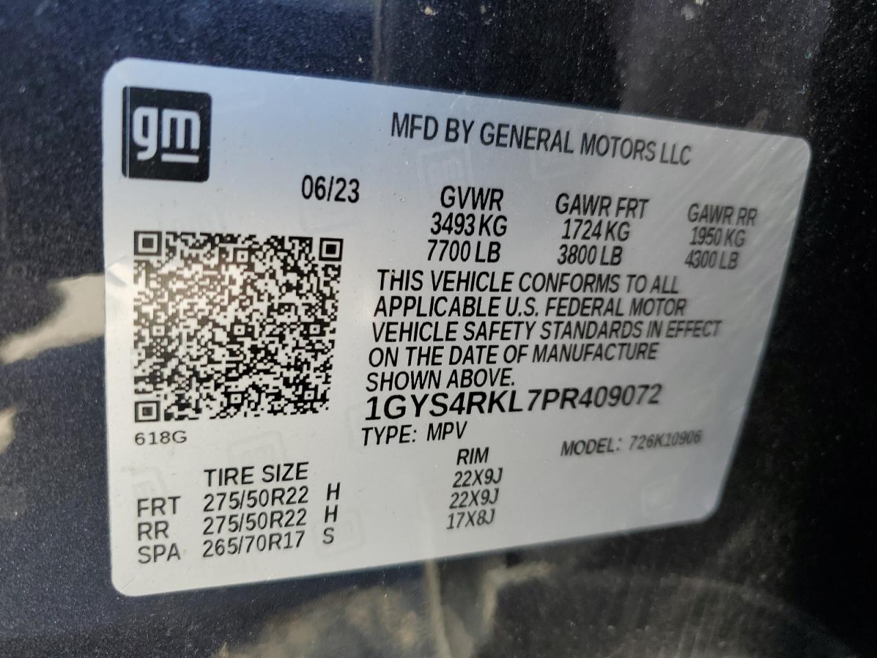 2023 CADILLAC ESCALADE ESV SPORT PLATINUM VIN:1GYS4RKL7PR409072