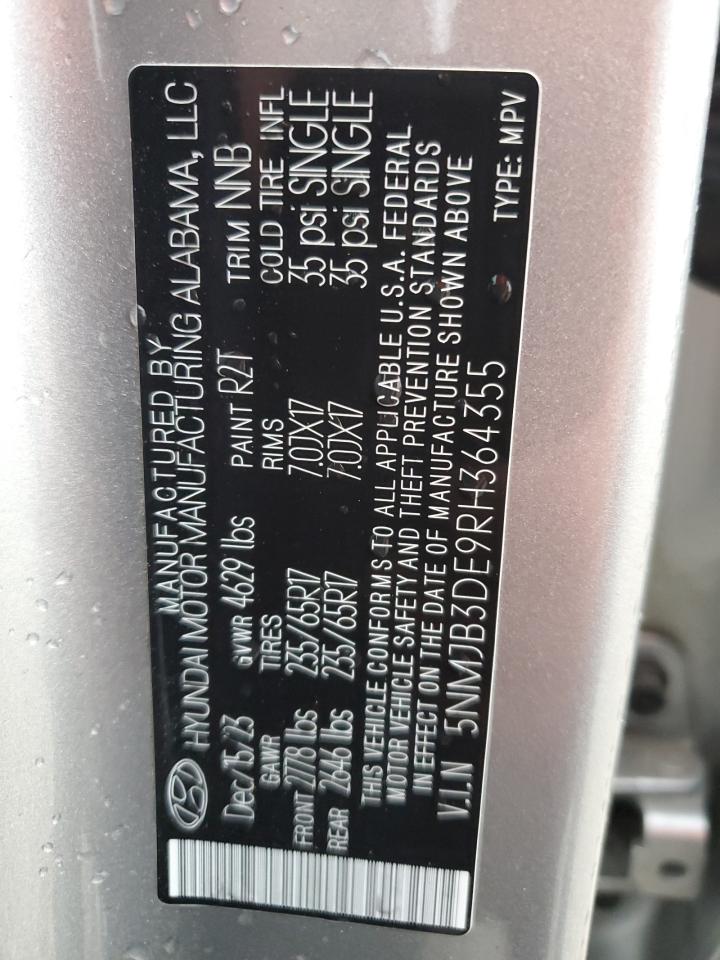 2024 HYUNDAI TUCSON SEL VIN:5NMJB3DE9RH364355