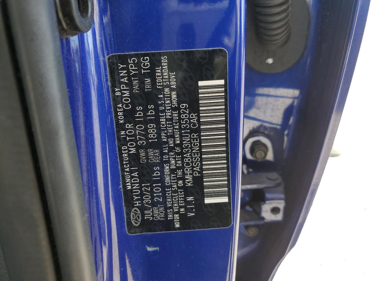 2022 HYUNDAI VENUE SEL VIN:KMHRC8A33NU135829