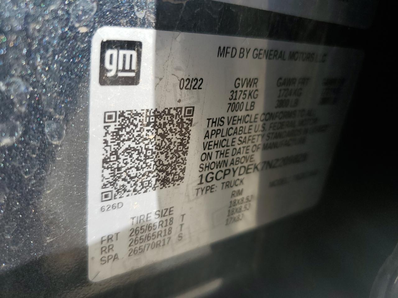 2022 CHEVROLET SILVERADO LTD K1500 LT VIN:1GCPYDEK7NZ209828