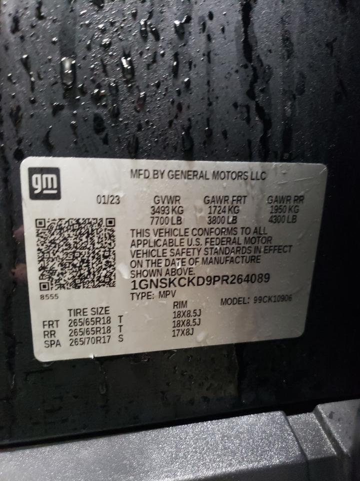 2023 CHEVROLET SUBURBAN K1500 LT VIN:1GNSKCKD9PR264089