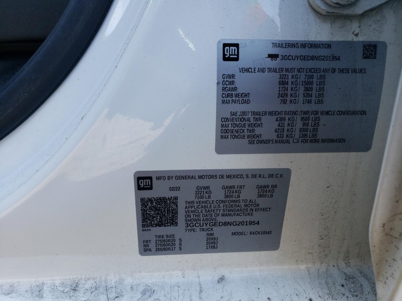 2022 CHEVROLET SILVERADO LTD K1500 LTZ VIN:3GCUYGED8NG201954