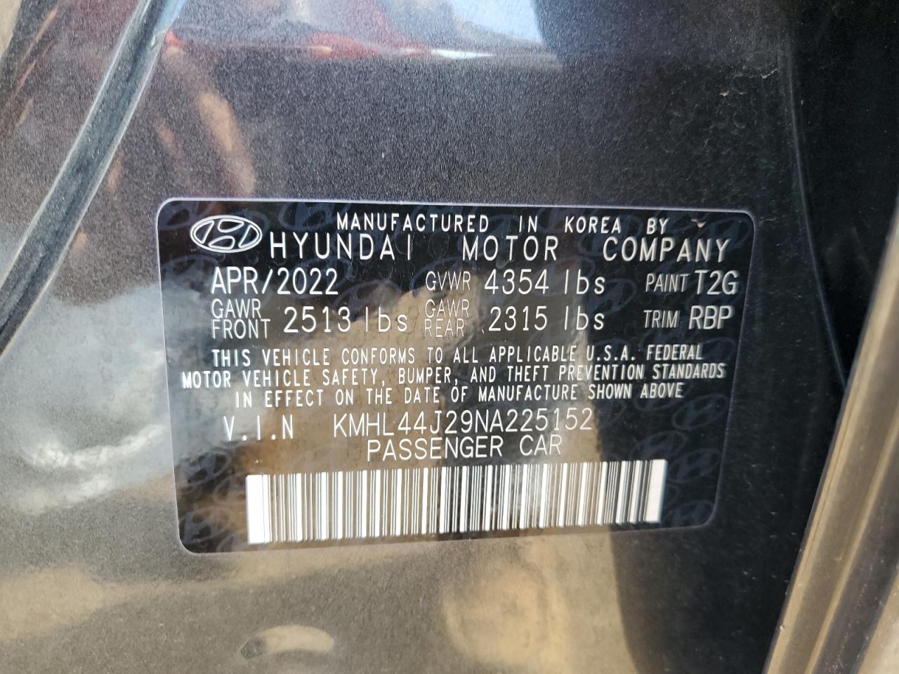 2022 HYUNDAI SONATA SEL PLUS VIN:KMHL44J29NA225152