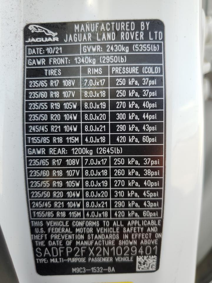 2022 JAGUAR E-PACE SE VIN:SADFP2FX2N1029401