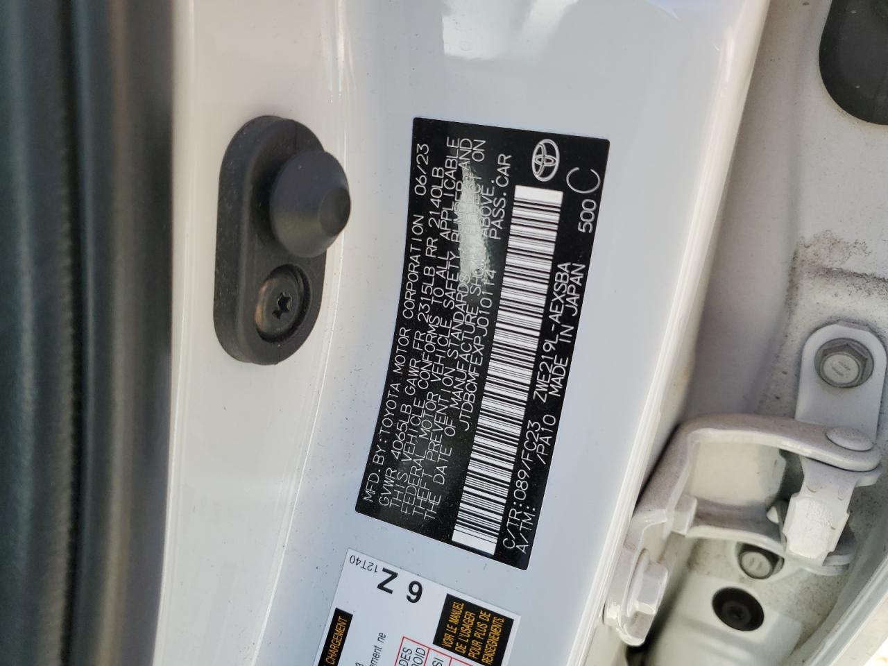 2023 TOYOTA COROLLA LE VIN:JTDBCMFEXPJ010114