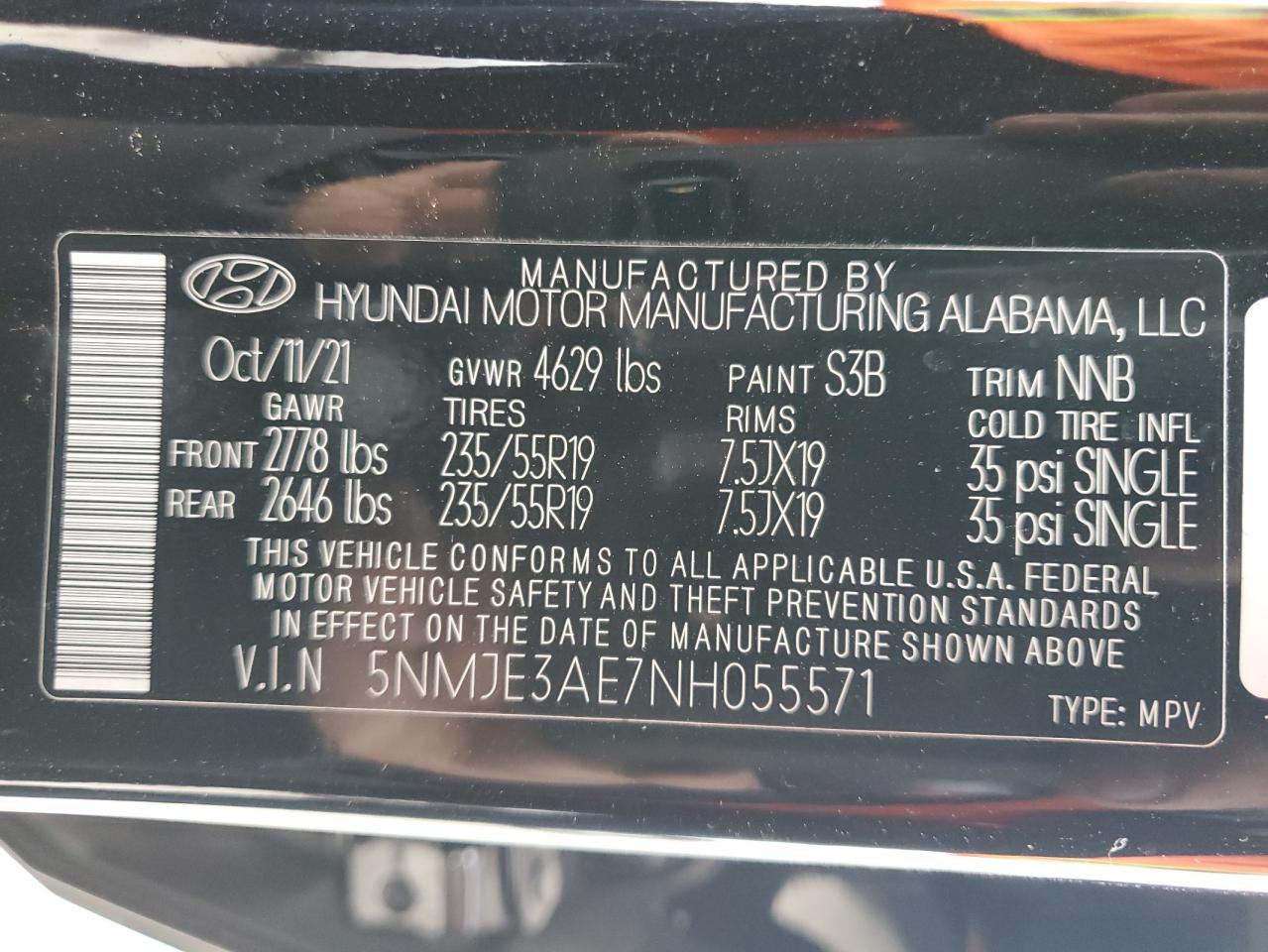 2022 HYUNDAI TUCSON LIMITED VIN:5NMJE3AE7NH055571