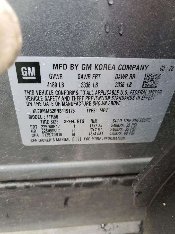 2022 CHEVROLET TRAILBLAZER LS VIN:KL79MMS20NB119175