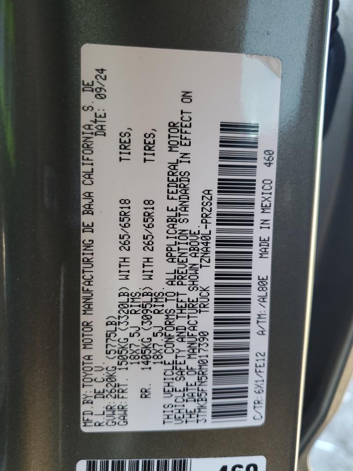 2024 TOYOTA TACOMA DOUBLE CAB VIN:3TMKB5FN5RM017390