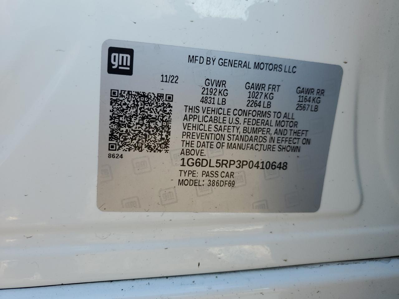 2023 CADILLAC CT4-V BLACKWING VIN:1G6DL5RP3P0410648