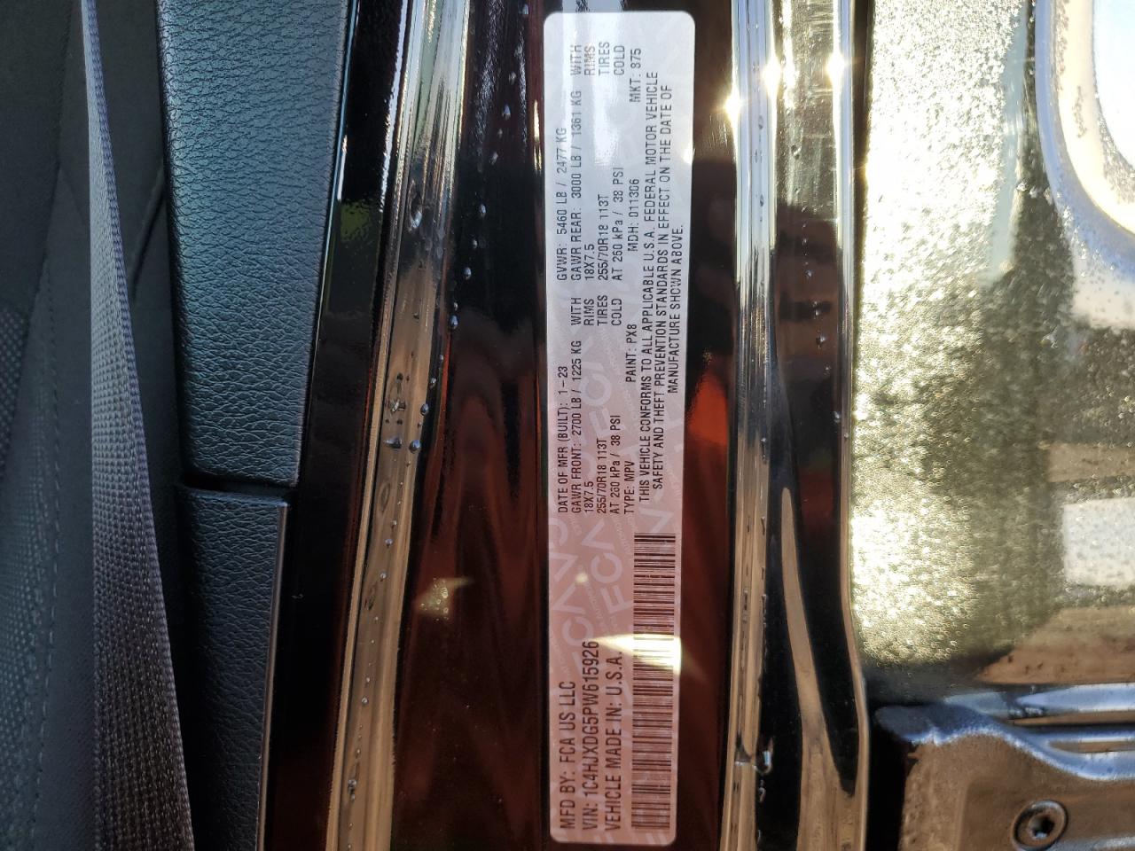2023 JEEP WRANGLER SPORT VIN:1C4HJXDG5PW615926