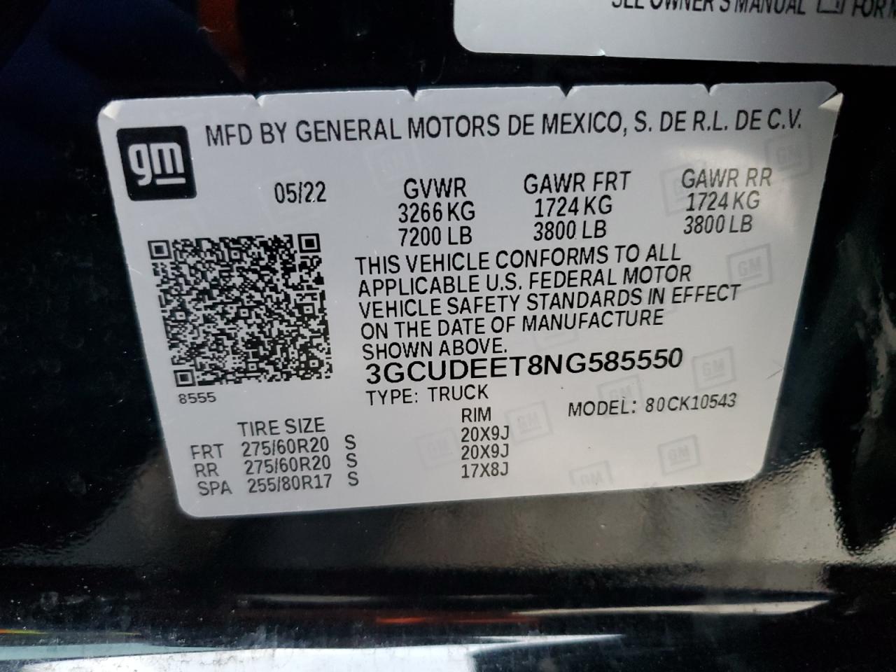 2022 CHEVROLET SILVERADO K1500 RST VIN:3GCUDEET8NG585550