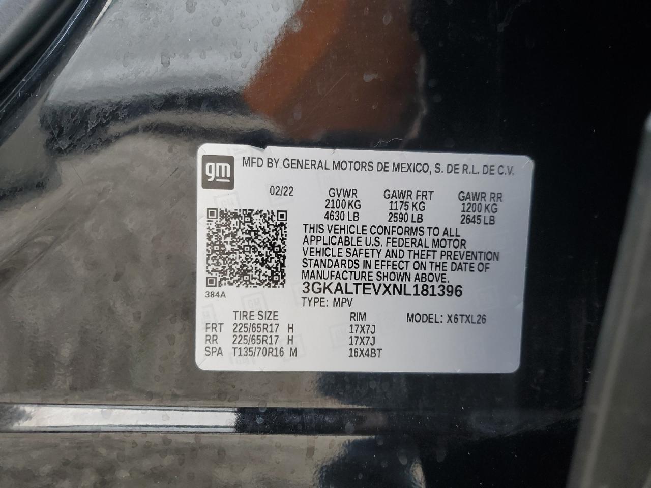 2022 GMC TERRAIN SLE VIN:3GKALTEVXNL181396