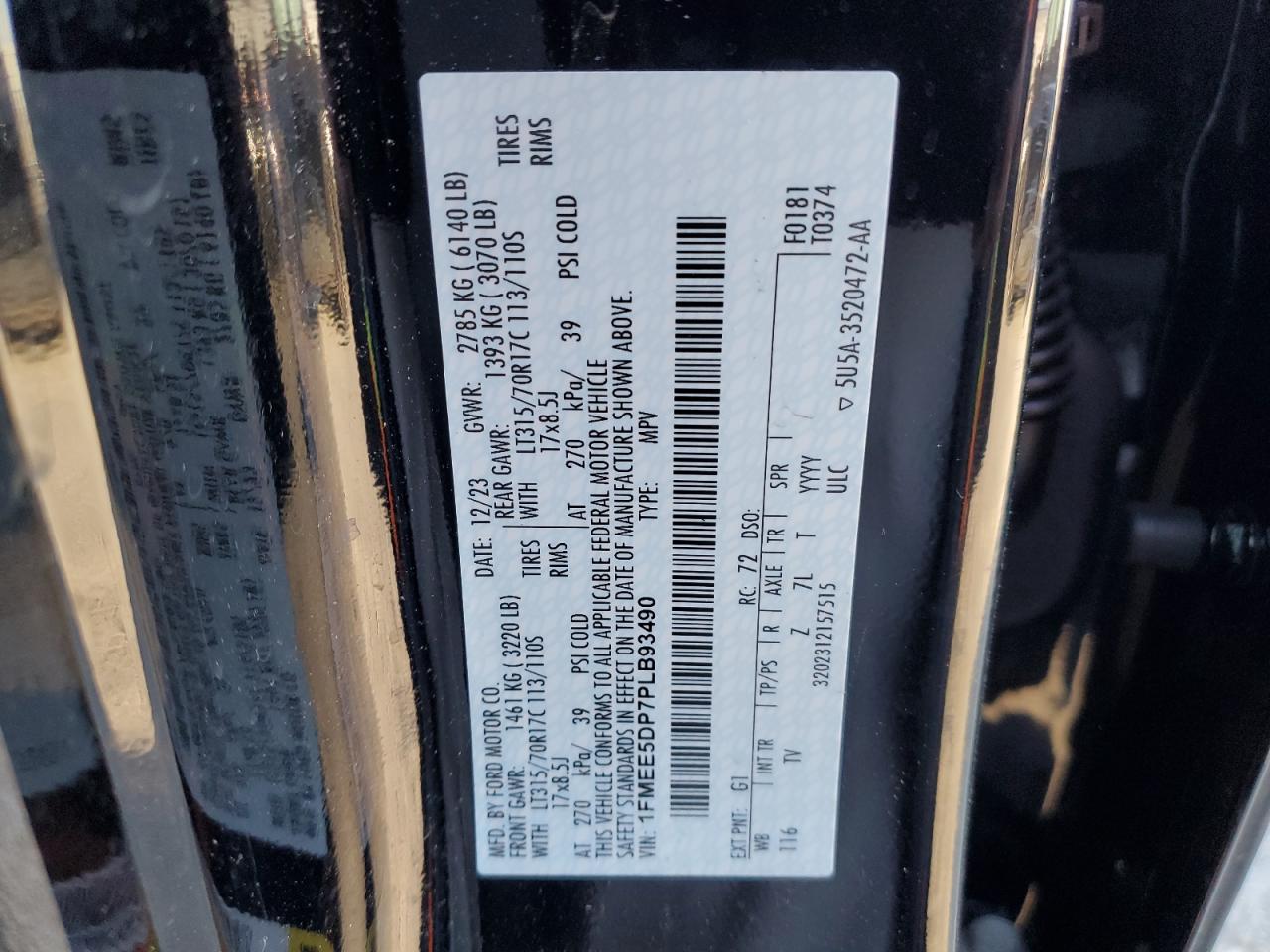 2023 FORD BRONCO BASE VIN:1FMEE5DP7PLB93490