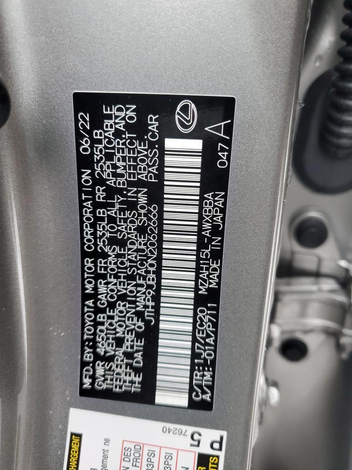 2022 LEXUS UX 250H BASE VIN:JTHP9JBH0N2062666