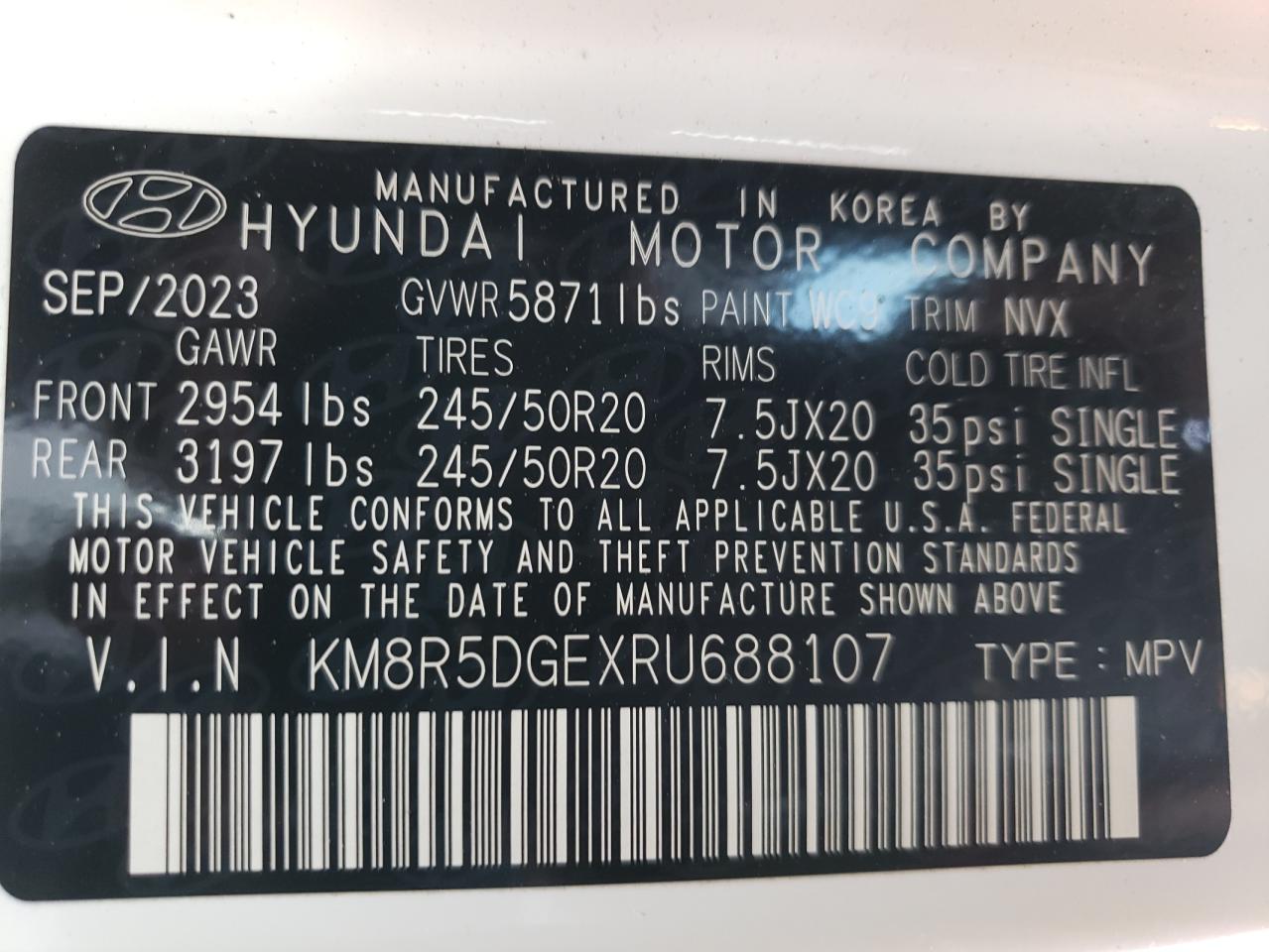 2024 HYUNDAI PALISADE LIMITED VIN:KM8R5DGEXRU688107
