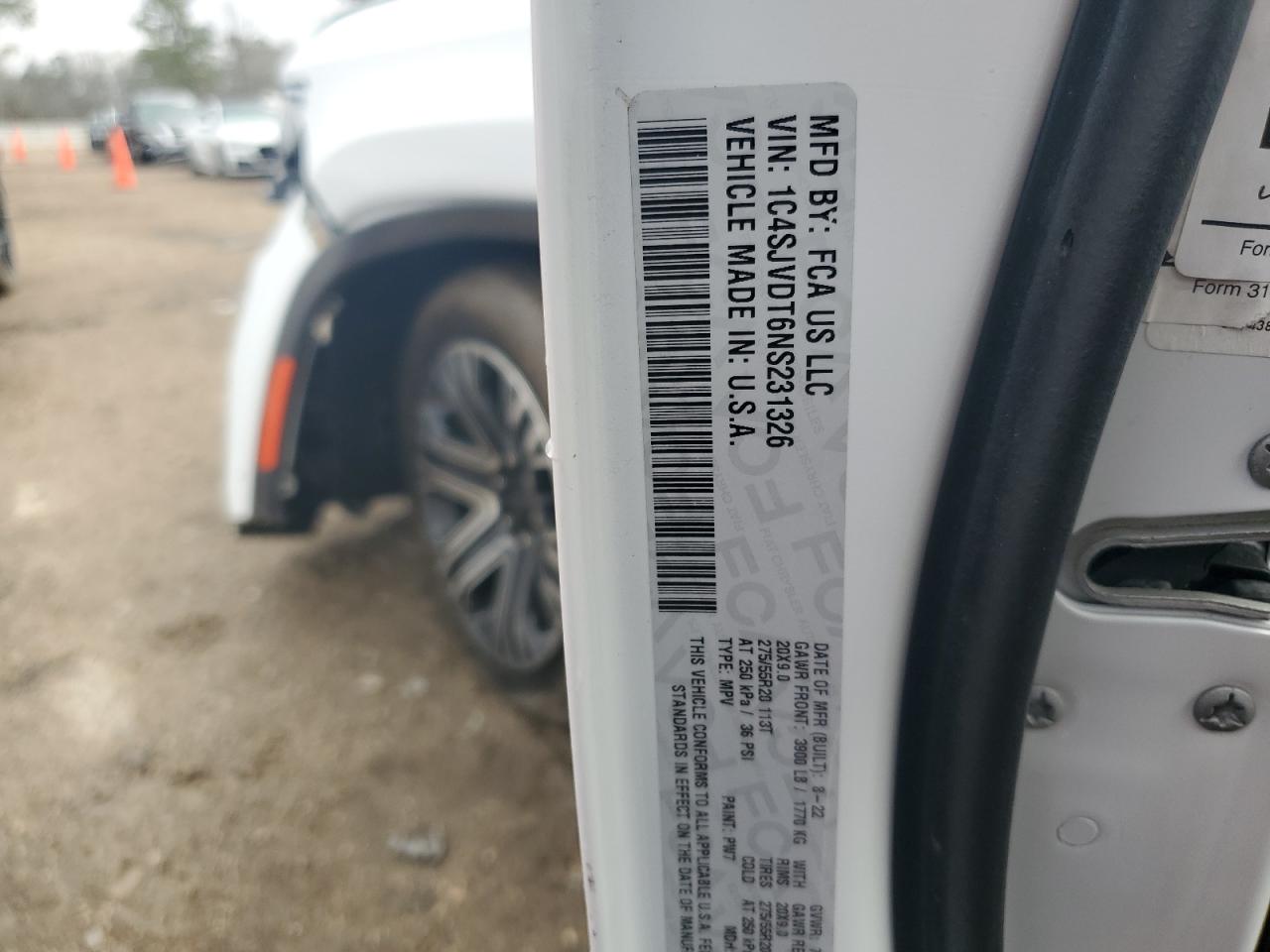 2022 JEEP WAGONEER SERIES III VIN:1C4SJVDT6NS231326