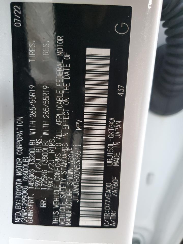 2022 LEXUS GX 460 VIN:JTJAM7BX0N5336511