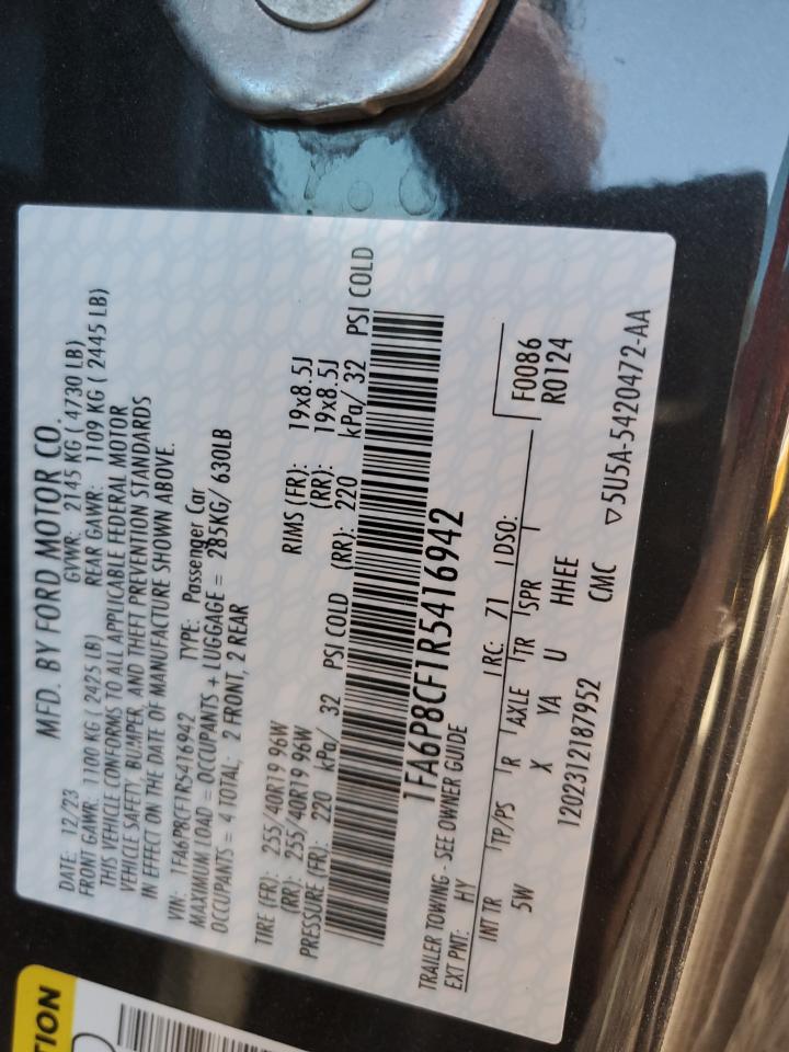 2024 FORD MUSTANG GT VIN:1FA6P8CF1R5416942