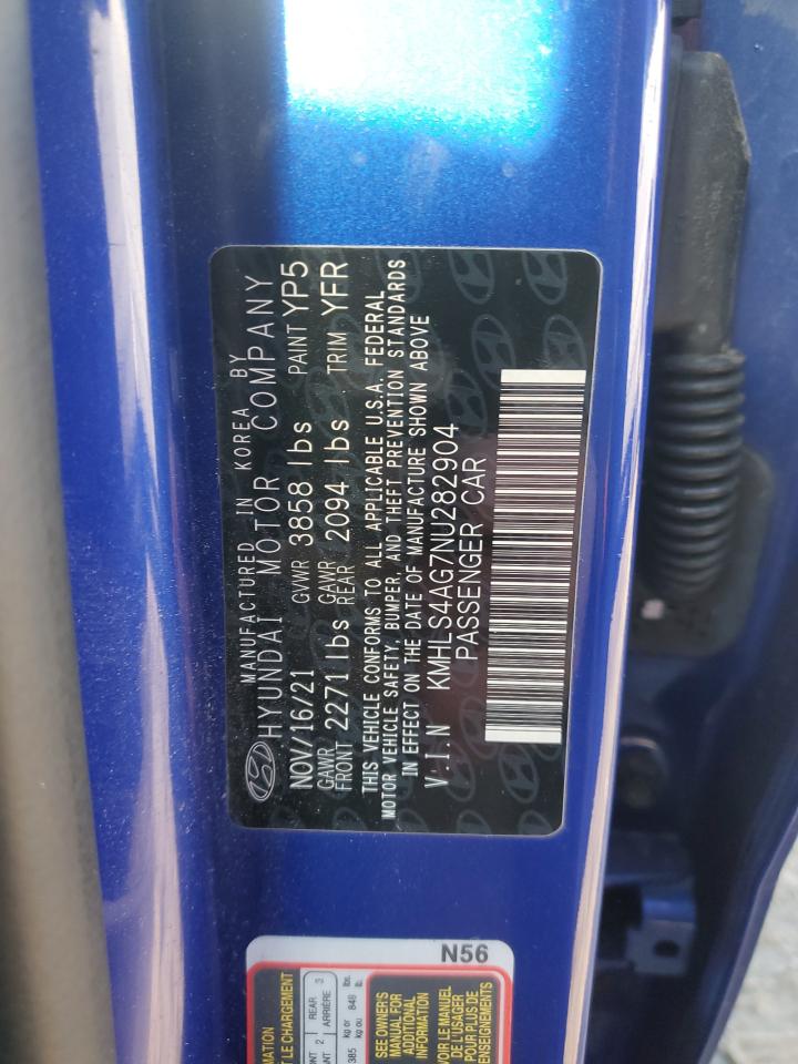 2022 HYUNDAI ELANTRA SEL VIN:KMHLS4AG7NU282904