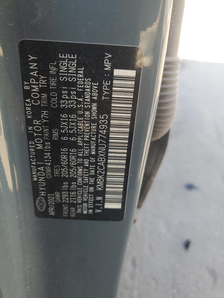 2022 HYUNDAI KONA SEL VIN:KM8K2CABXNU774935