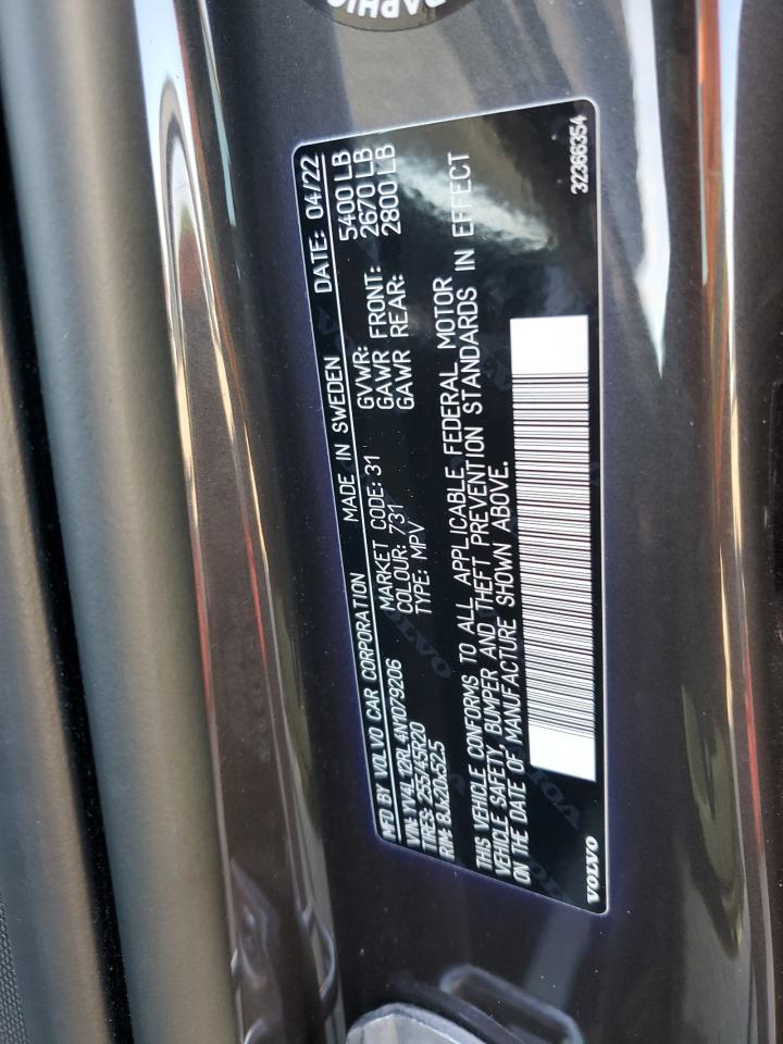 2022 VOLVO XC60 B5 INSCRIPTION VIN:YV4L12RL4N1079206