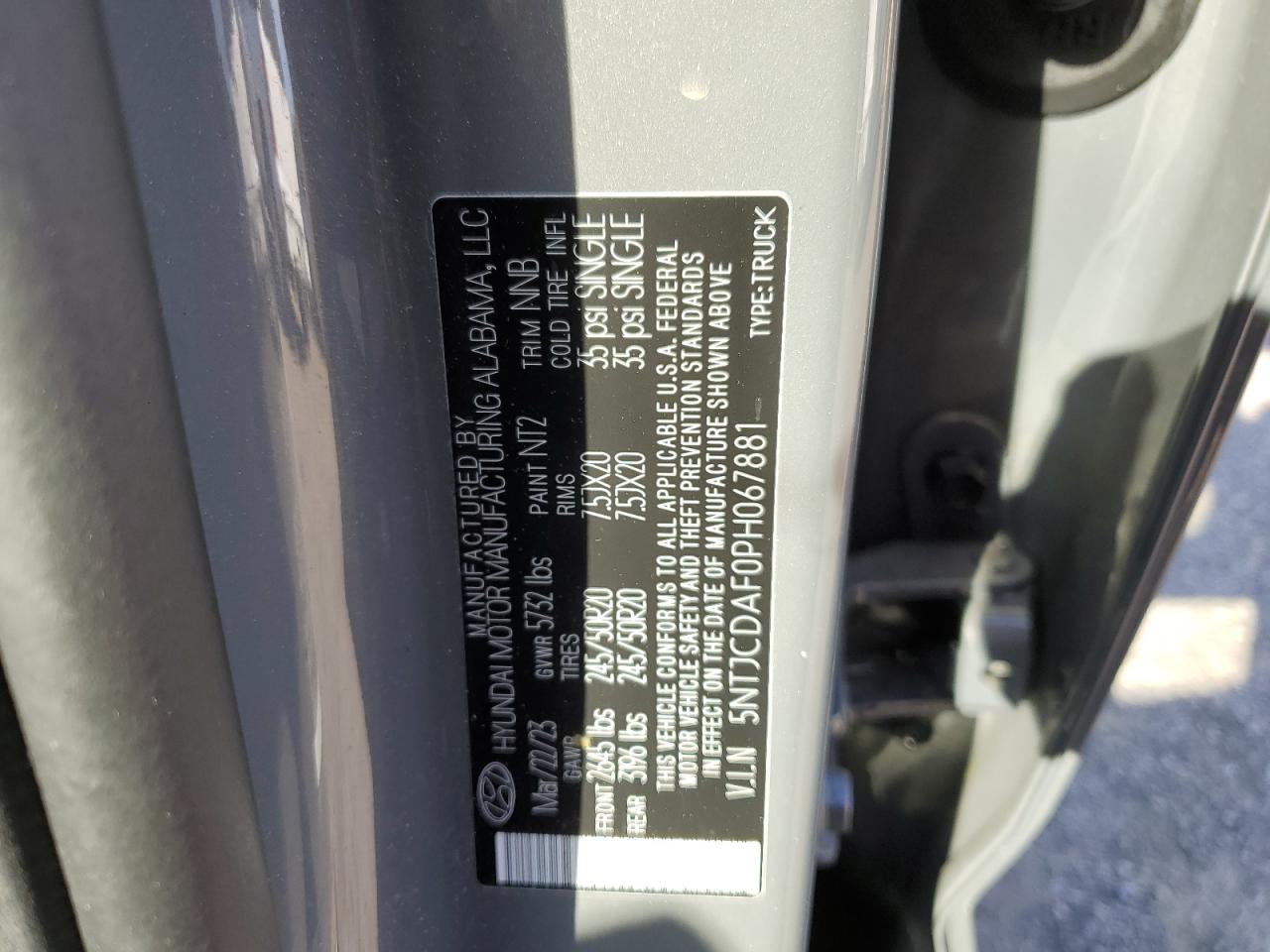 2023 HYUNDAI SANTA CRUZ NIGHT VIN:5NTJCDAF0PH067881
