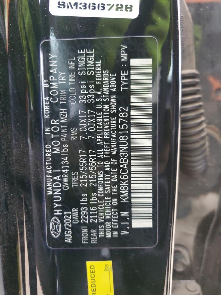 2022 HYUNDAI KONA SEL VIN:KM8K6CAB3NU815782