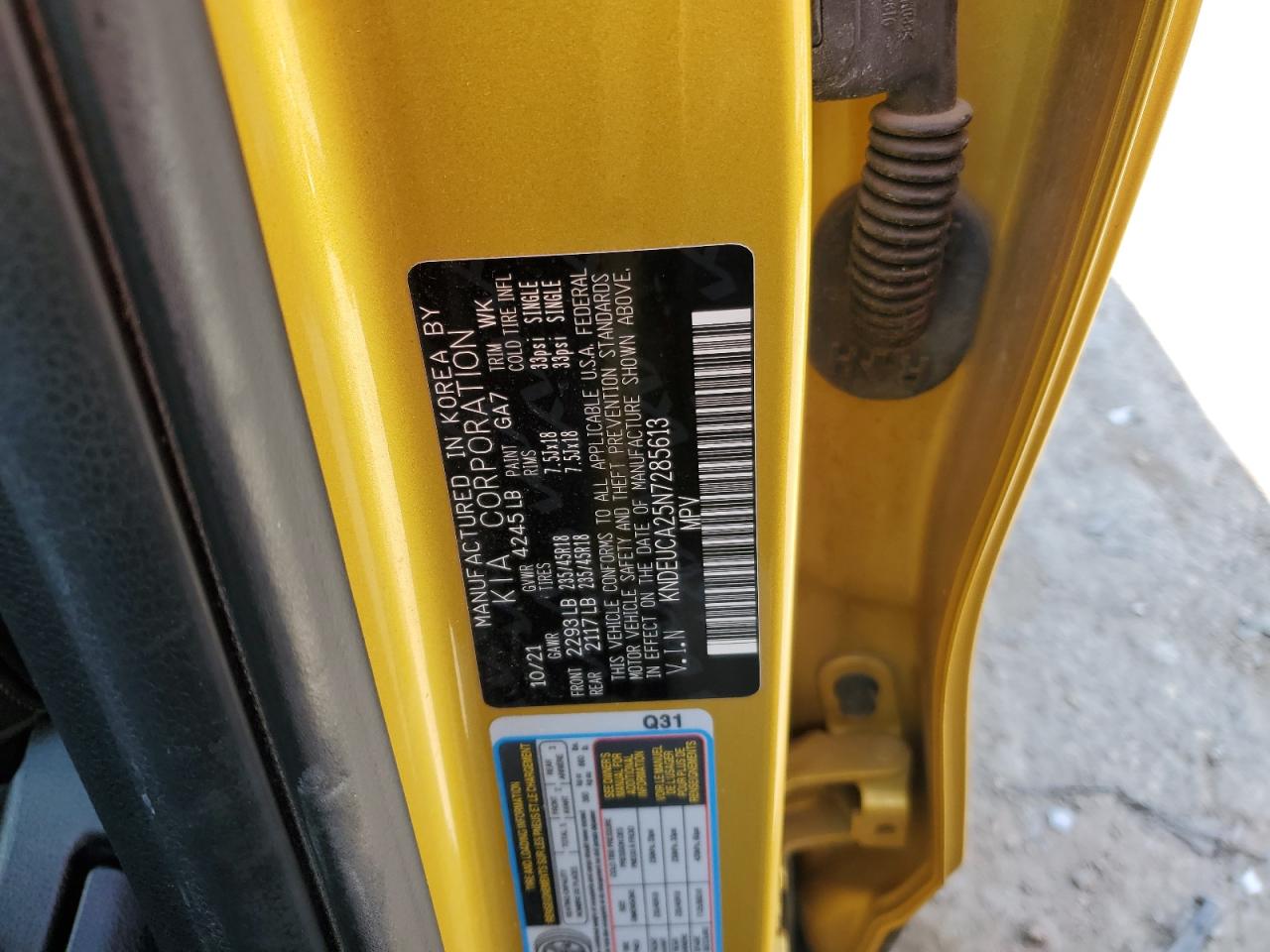 2022 KIA SELTOS NIGHTFALL VIN:KNDEUCA25N7285613