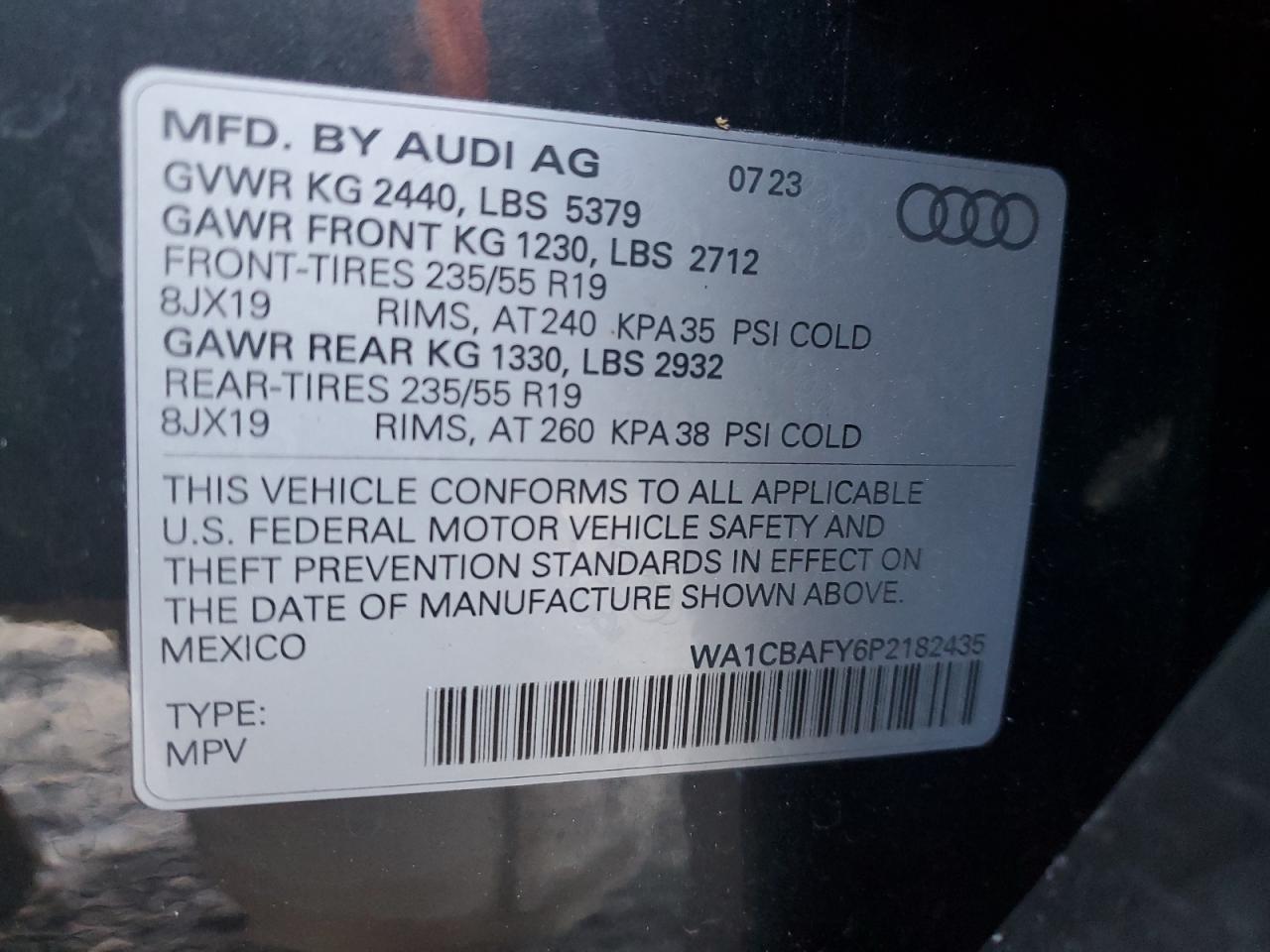 2023 AUDI Q5 PRESTIGE 40 VIN:WA1CBAFY6P2182435