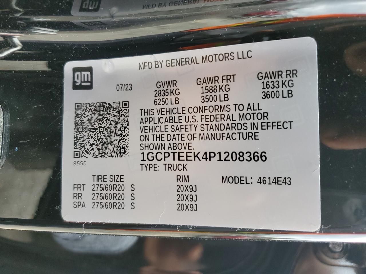 2023 CHEVROLET COLORADO TRAIL BOSS VIN:1GCPTEEK4P1208366