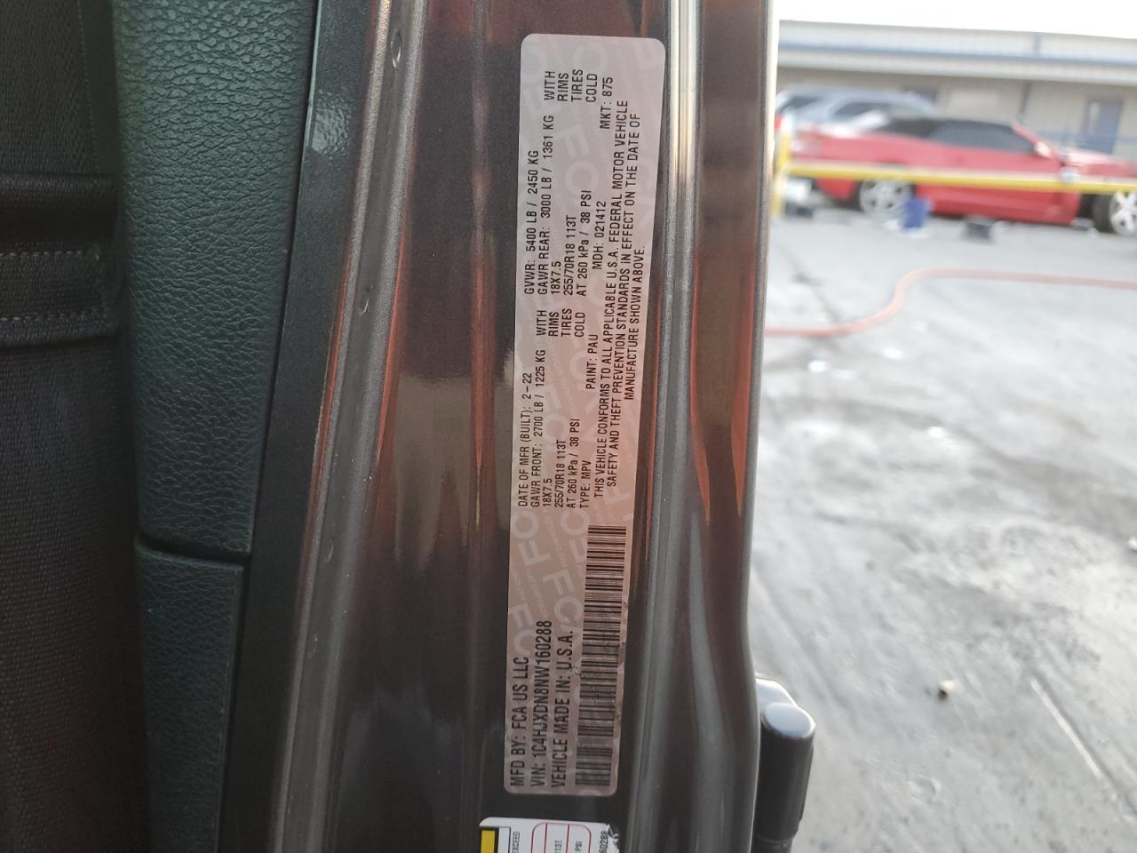 2022 JEEP WRANGLER UNLIMITED SPORT VIN:1C4HJXDN8NW160288