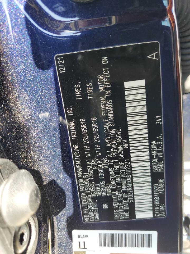 2022 TOYOTA HIGHLANDER L VIN:5TDZZRAHXNS102321