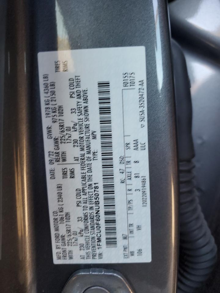 2022 FORD ESCAPE S VIN:1FMCU0F60NUB50781